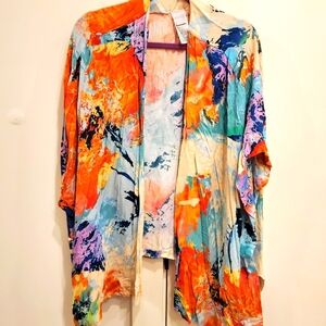 Chico's-Rayon S/M Multicolor Abstract Kimono